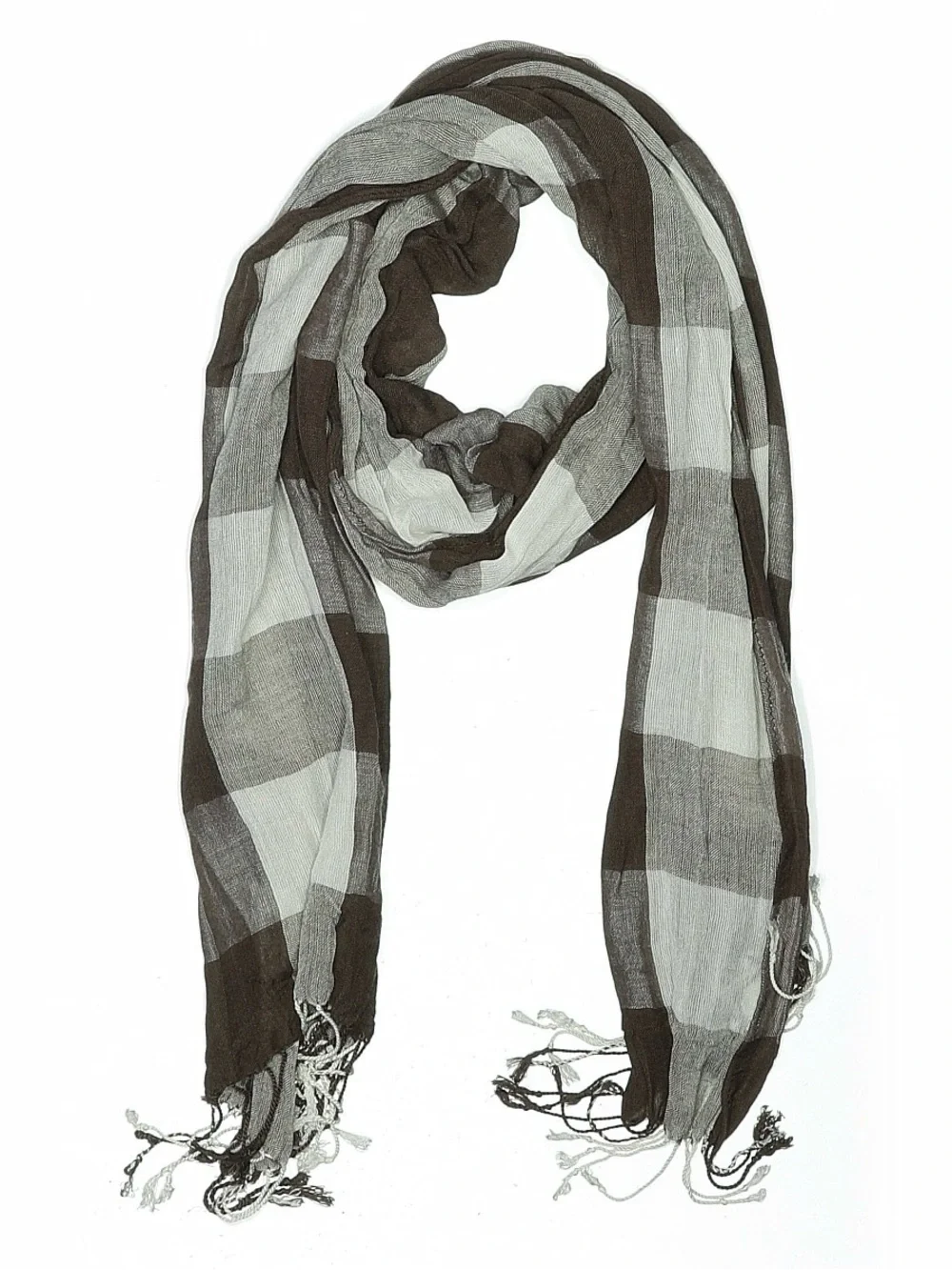 100% cotton Lightweight Brown and White Check plaid Scarf